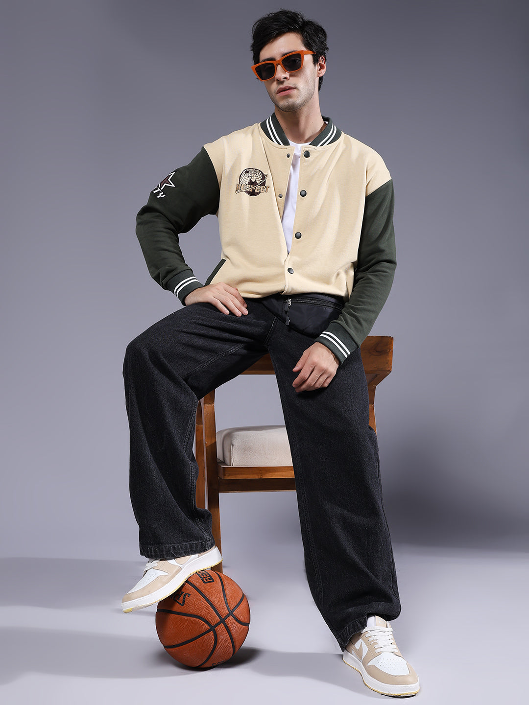 Respect Men Embroidered Varsity Bomber Jacket  -  Kurvy Jacket