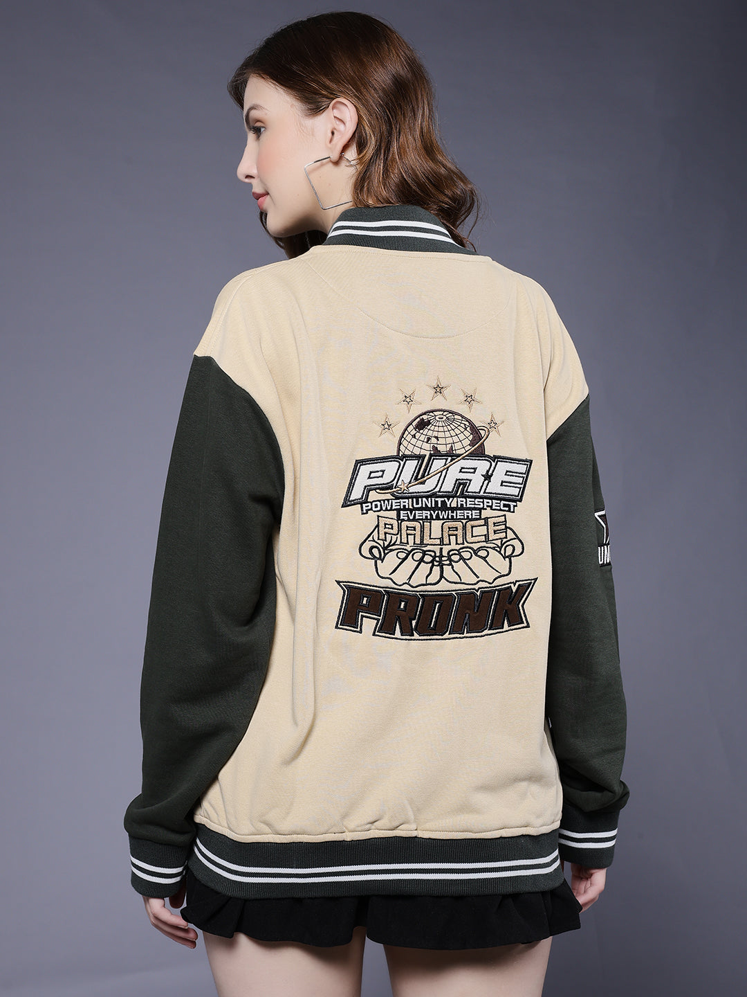Respect Women Varsity Embroidered Bomber Jacket  -  Kurvy Jacket