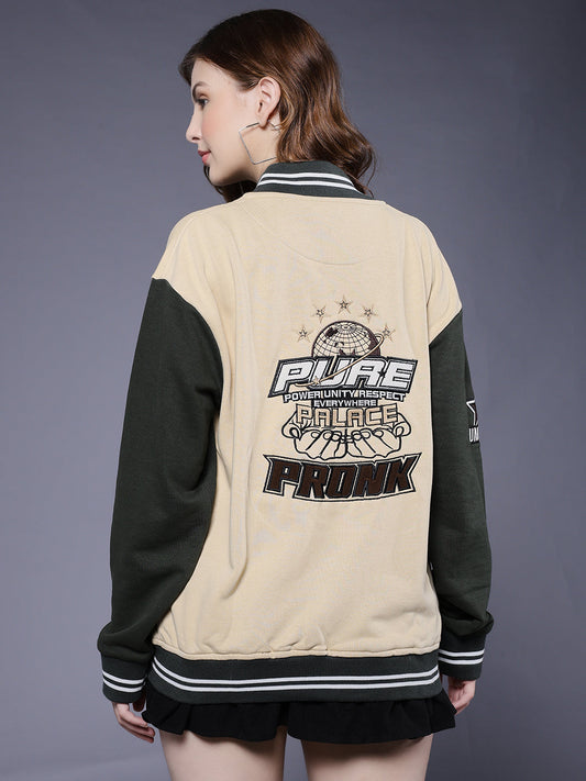 Respect Women Varsity Embroidered Bomber Jacket  -  Kurvy Jacket