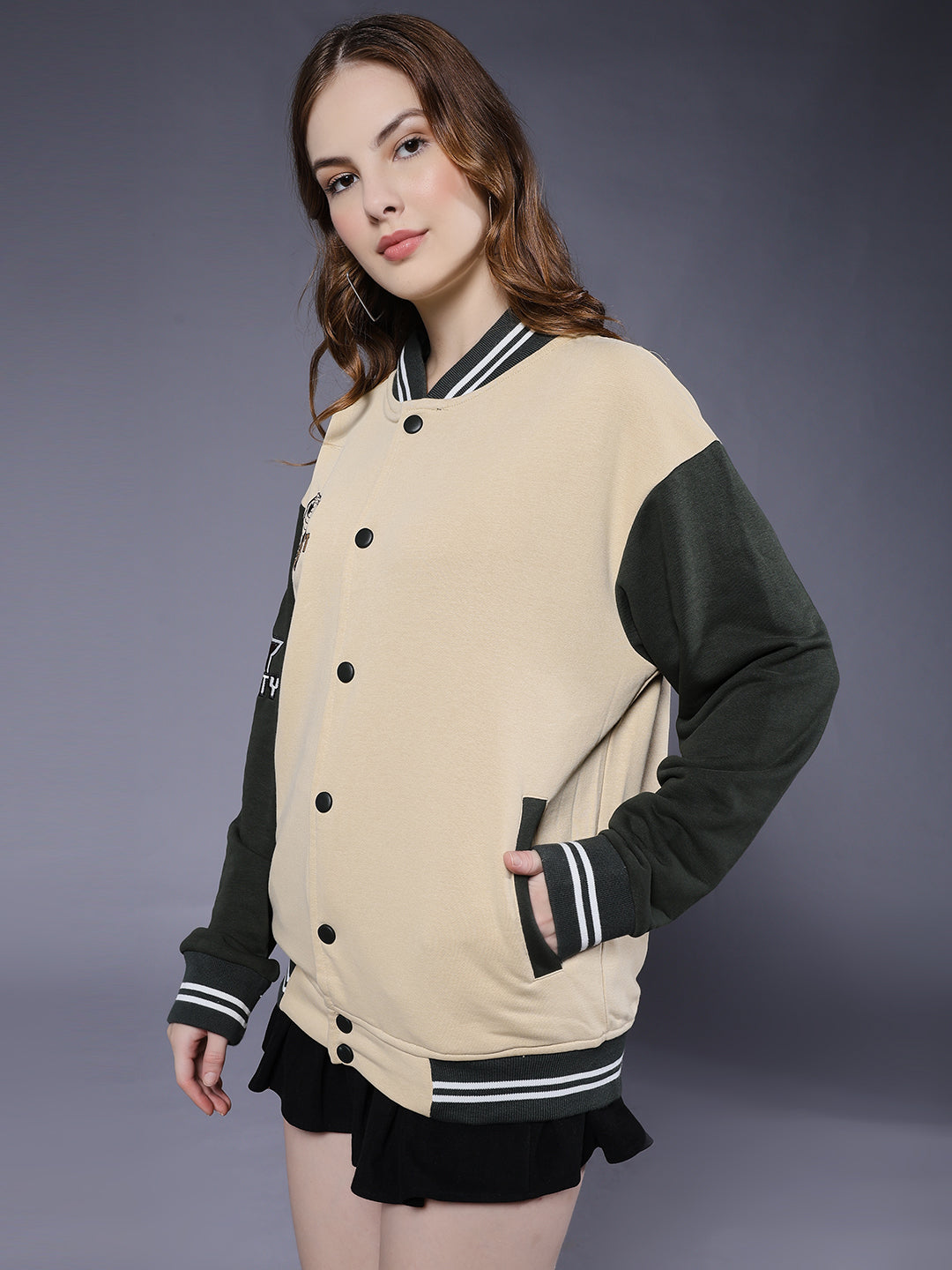 Respect Women Varsity Embroidered Bomber Jacket  -  Kurvy Jacket