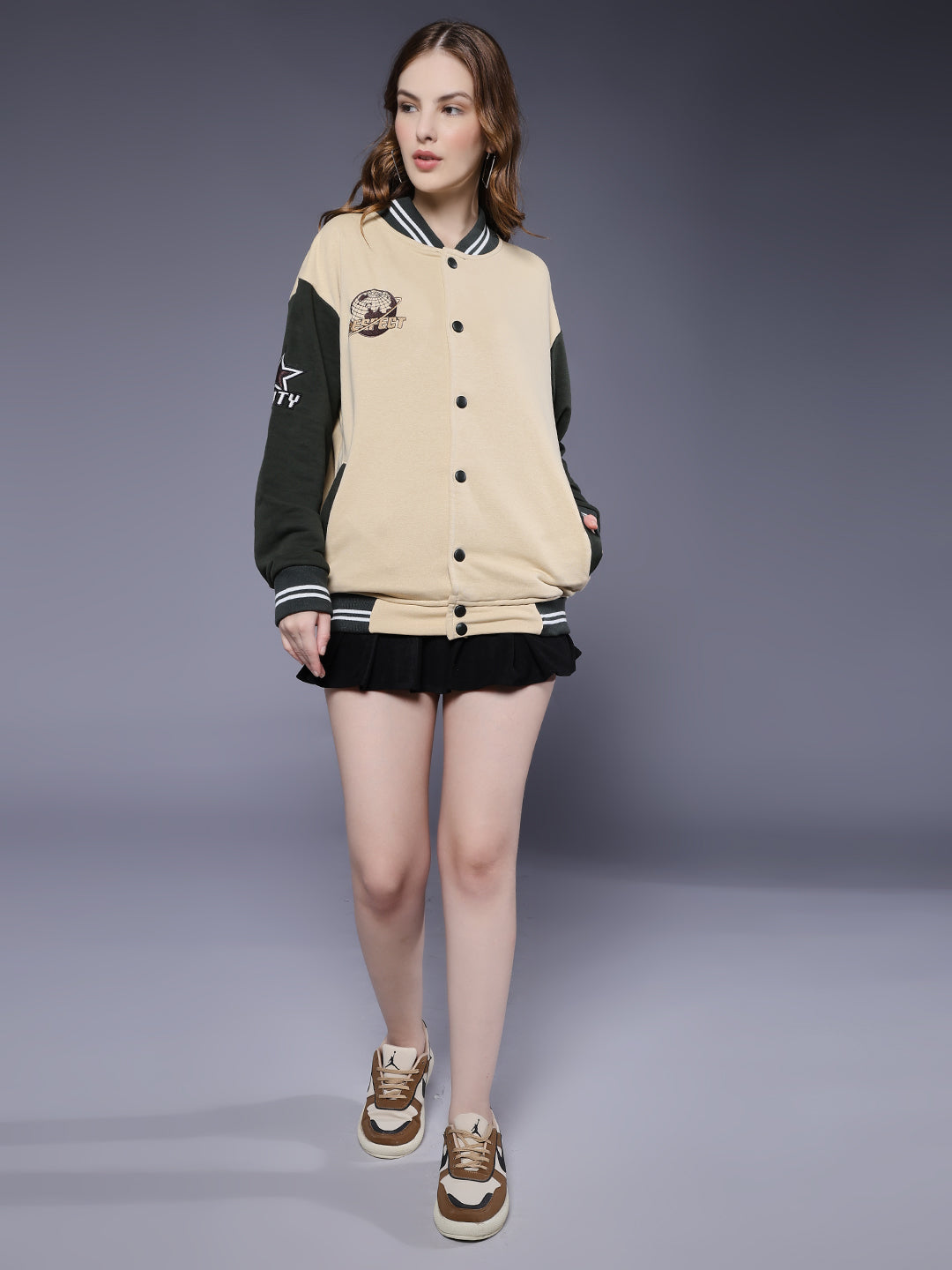 Respect Women Varsity Embroidered Bomber Jacket  -  Kurvy Jacket