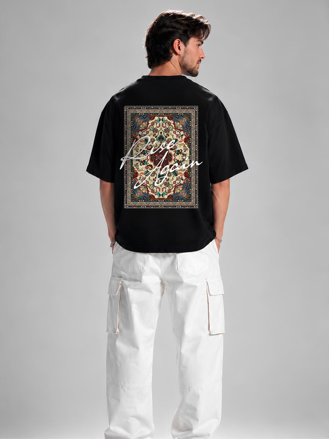 Rise Again Men Oversized Printed T-Shirt  -  Kurvy Oversized T-Shirt