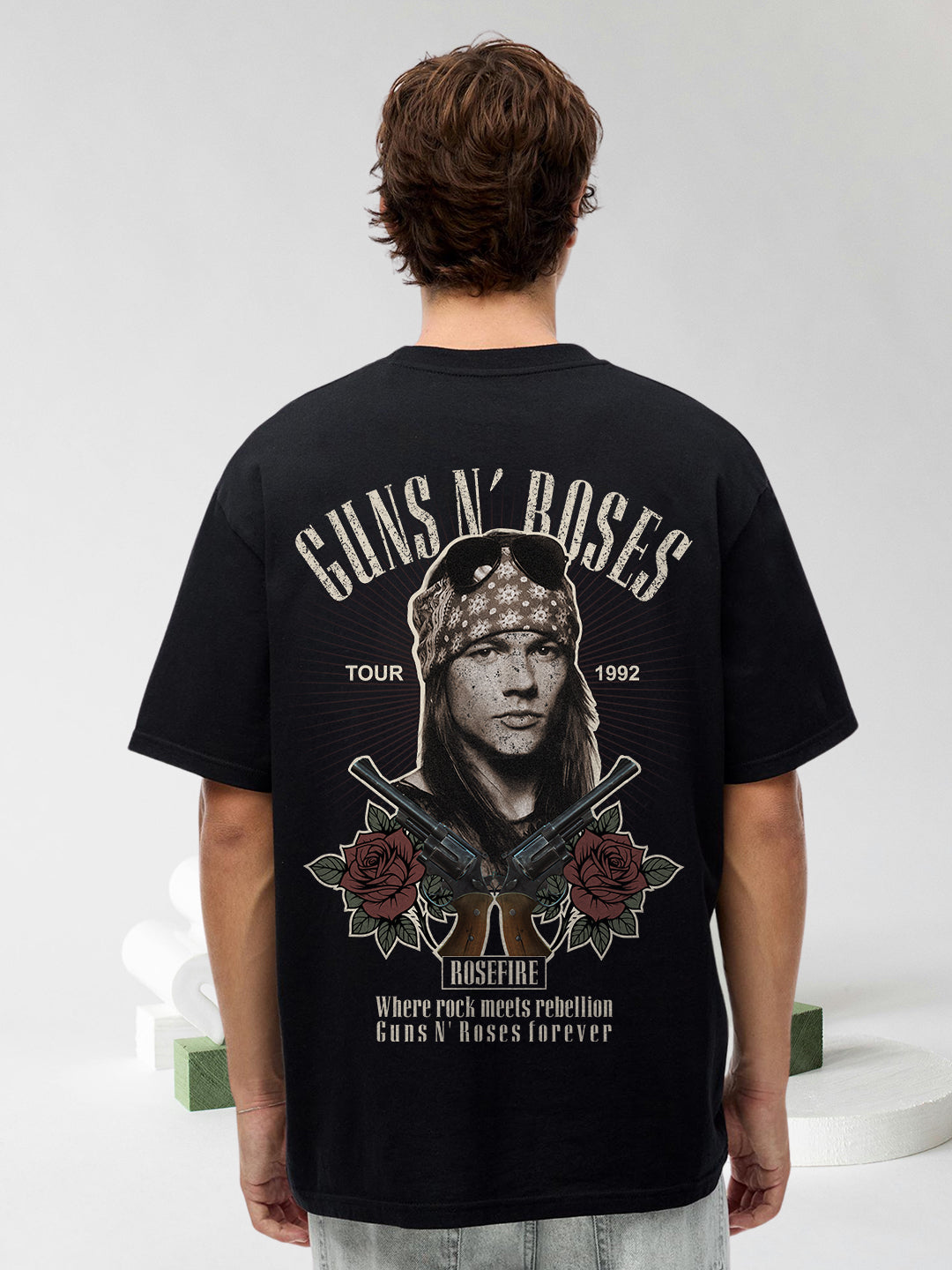 Rust And Roses Men Printed Oversized T-Shirt  -  Kurvy Oversized T-Shirt