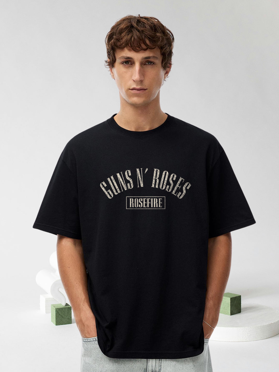 Rust And Roses Men Printed Oversized T-Shirt  -  Kurvy Oversized T-Shirt