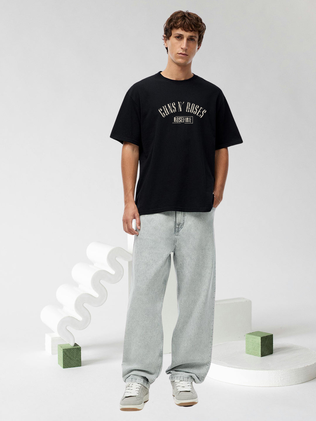 Rust And Roses Men Printed Oversized T-Shirt  -  Kurvy Oversized T-Shirt