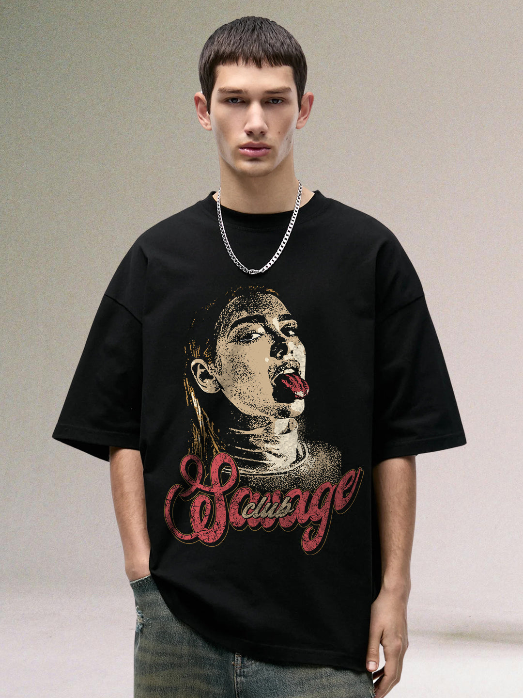 SAVAGE CLUB Men Printed Oversized T-Shirt  -  Kurvy Oversized T-Shirt
