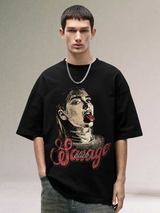 SAVAGE CLUB Men Printed Oversized T-Shirt  -  Kurvy Oversized T-Shirt