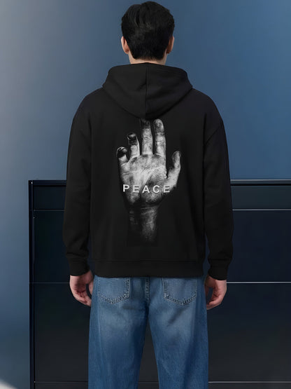 Peace Men Drop Shoulder Premium Terry Hoodie  -  Kurvy Hoodie