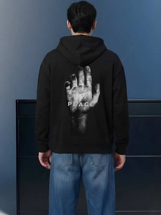 Peace Men Drop Shoulder Premium Terry Hoodie  -  Kurvy Hoodie