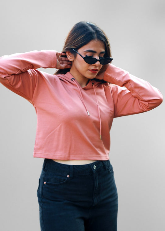 Salmon Pink Cropped Hoodie For Women _ Kurvy  -  Kurvy Hoodie