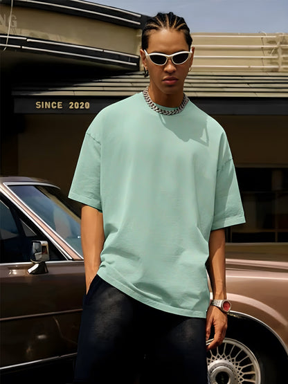 Solid Men Oversized T-Shirt - Mint Green - Kurvy Oversized T-Shirt