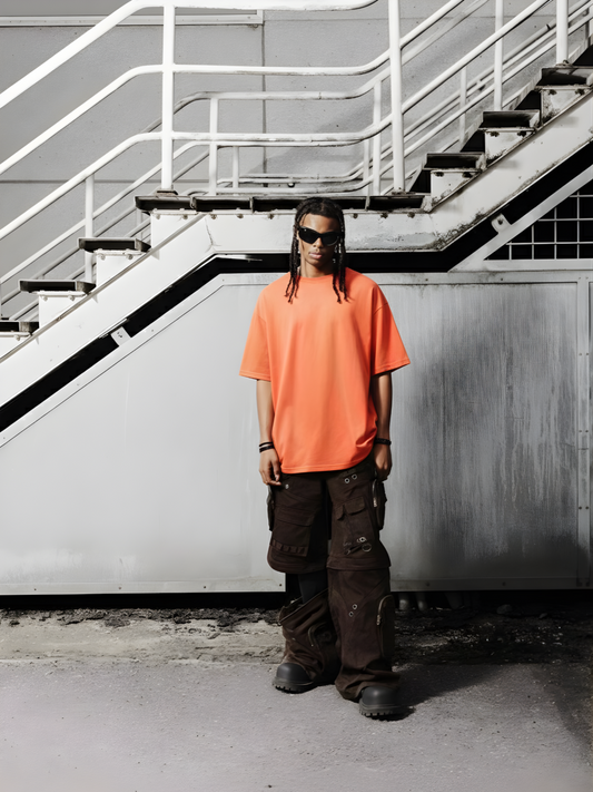 Solid Men Oversized T-Shirt - Orange - Kurvy Oversized T-Shirt