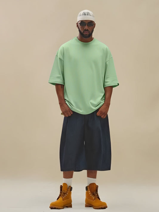 Solid Men Oversized T-Shirt - Pista Green - Kurvy Oversized T-Shirt