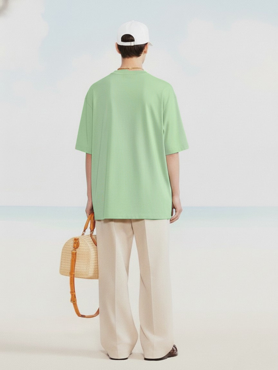 Solid Men Oversized T-Shirt - Pista Green - Kurvy Oversized T-Shirt