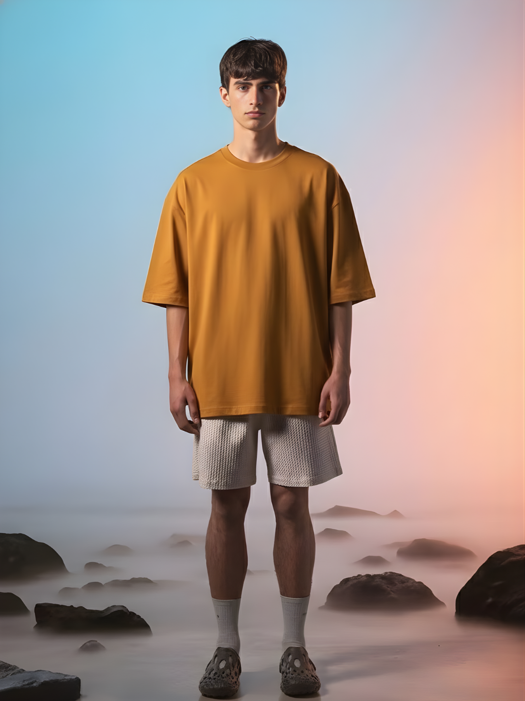 Solid Men Oversized T-Shirt - Rust - Kurvy Oversized T-Shirt