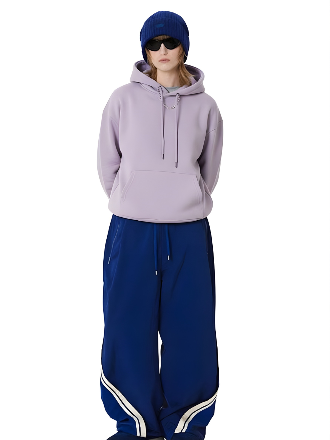 Solid Women Drop Shoulder Loose Fit Hoodie - Lilac - Kurvy
