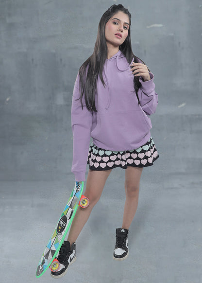 Solid Women Drop Shoulder Loose Fit Hoodie - Lilac - Kurvy