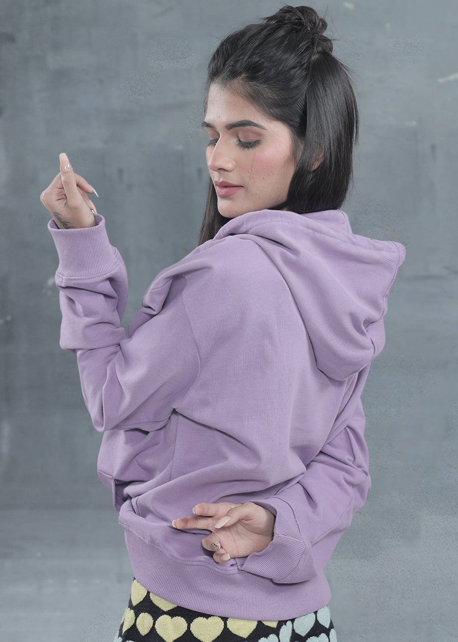 Solid Women Drop Shoulder Loose Fit Hoodie - Lilac - Kurvy