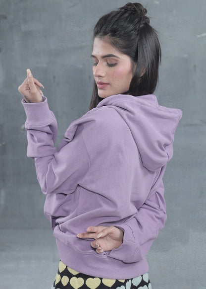 Solid Women Drop Shoulder Loose Fit Hoodie - Lilac - Kurvy