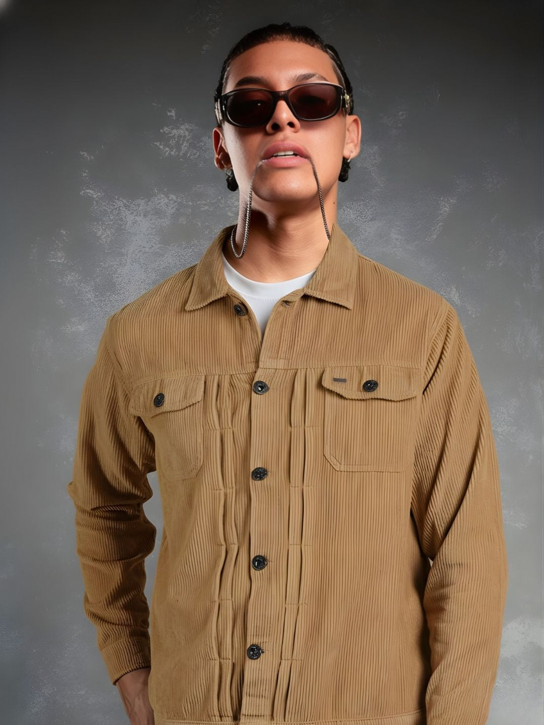 Teddy Lined Corduroy Jacket - Beige - Kurvy