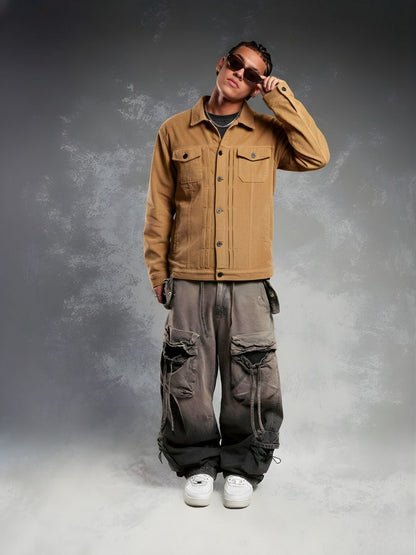Teddy Lined Corduroy Jacket - Beige - Kurvy
