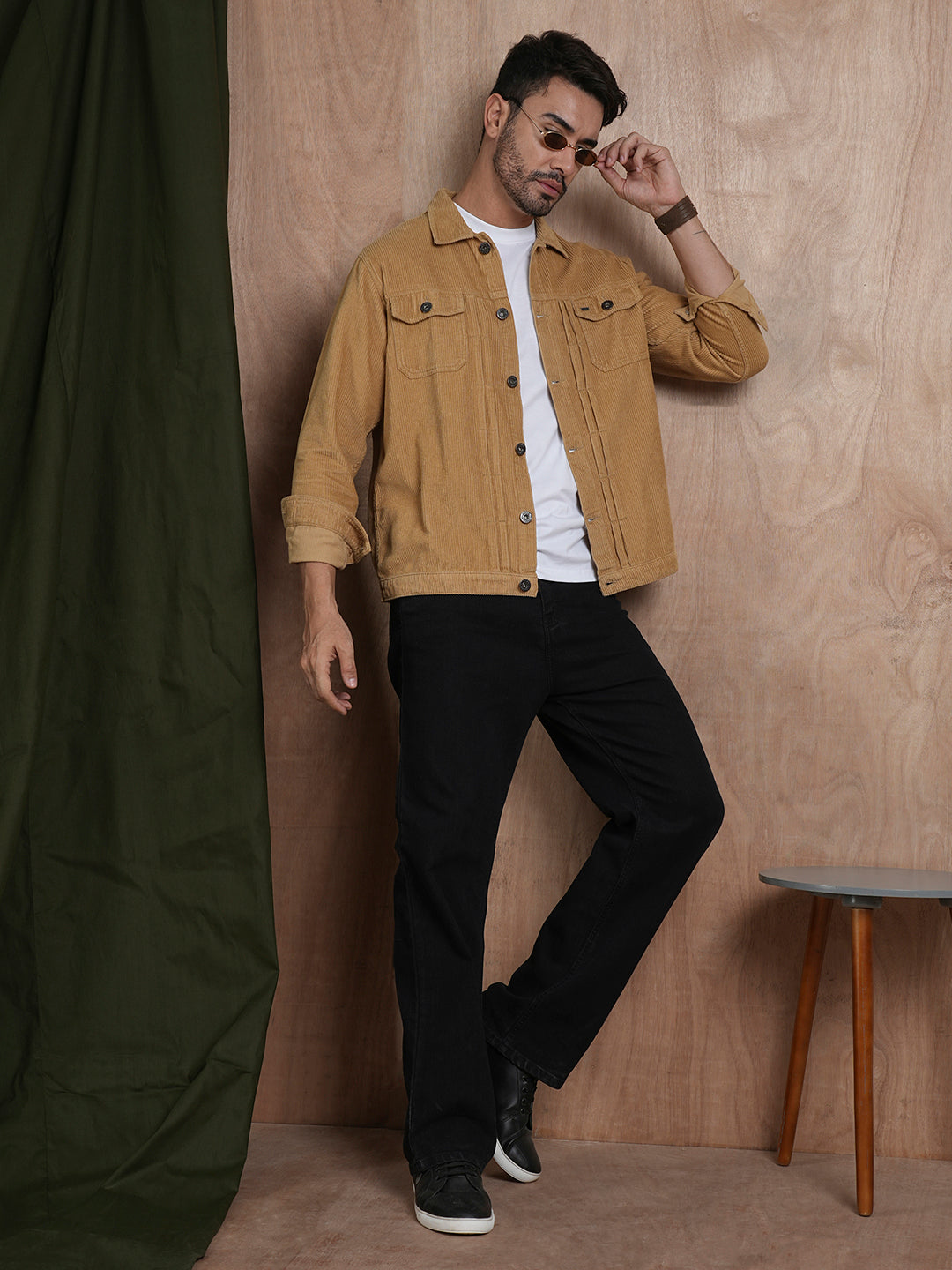 Teddy Lined Corduroy Jacket - Beige - Kurvy