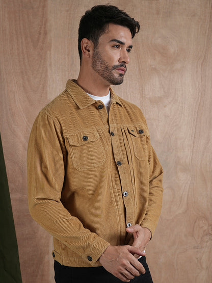 Teddy Lined Corduroy Jacket - Beige - Kurvy
