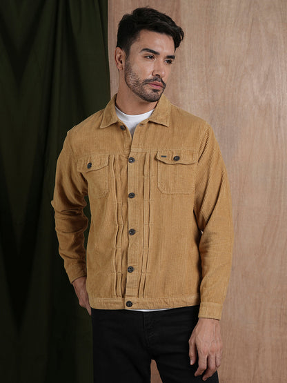Teddy Lined Corduroy Jacket - Beige - Kurvy