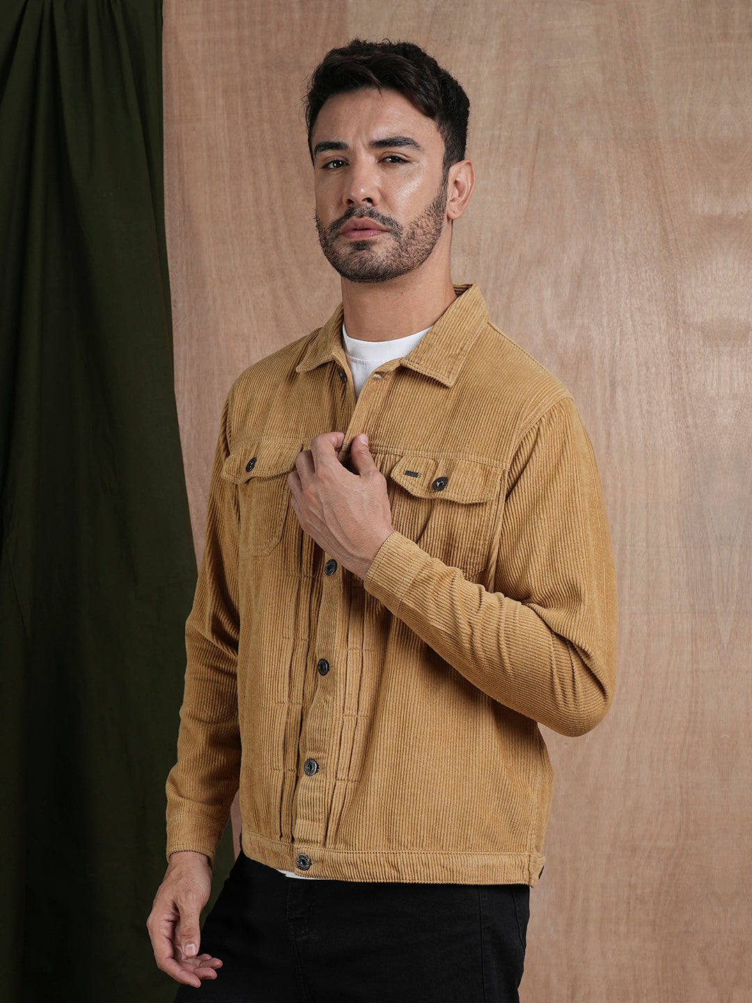 Teddy Lined Corduroy Jacket - Beige - Kurvy