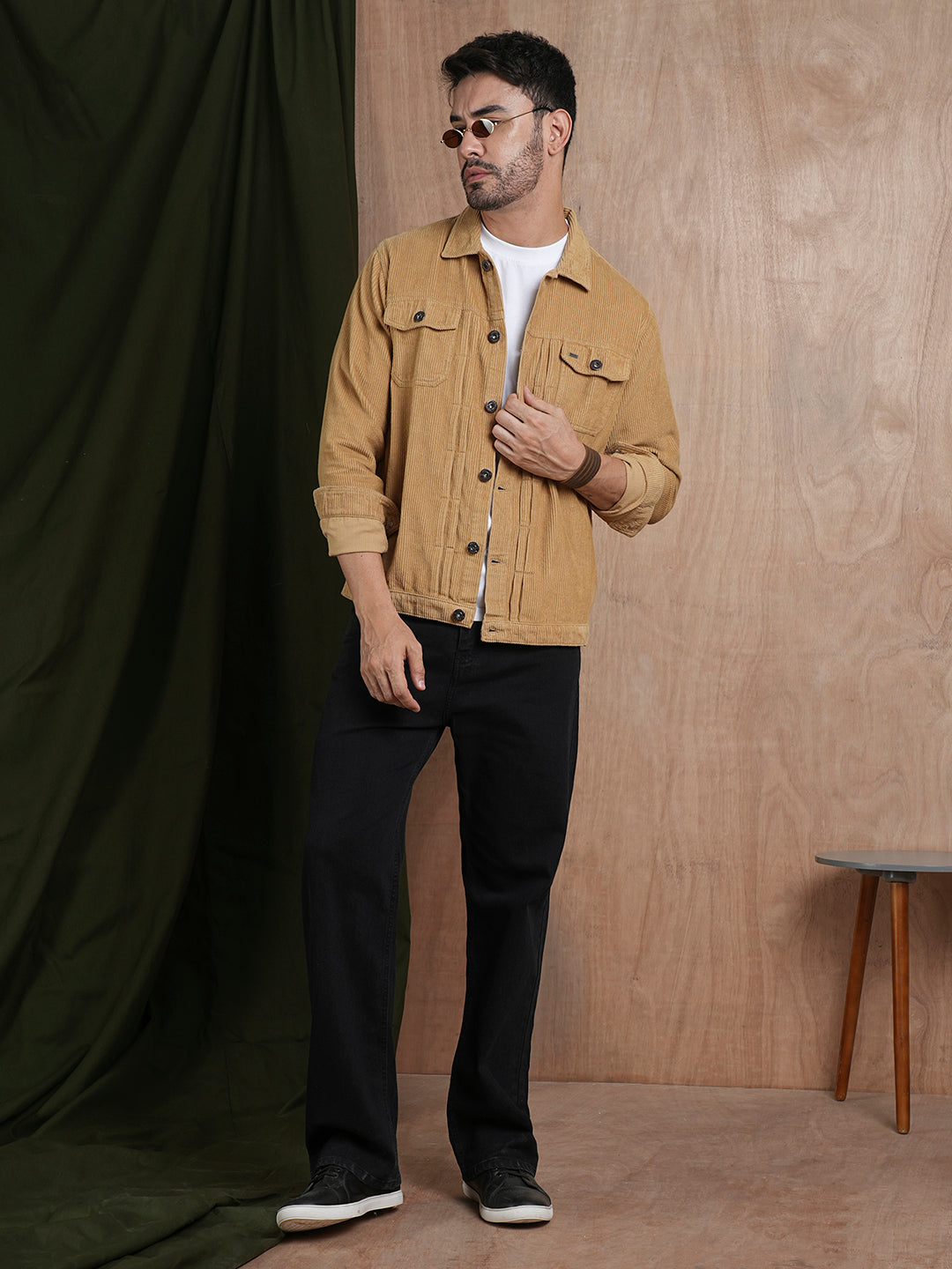 Teddy Lined Corduroy Jacket - Beige - Kurvy