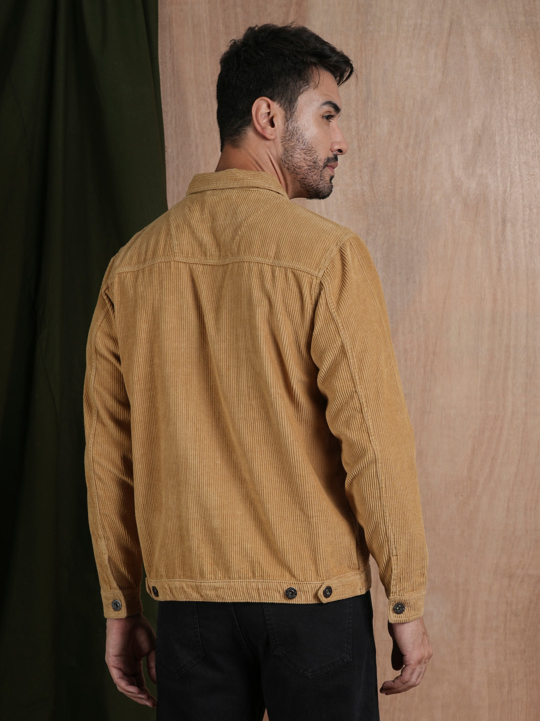 Teddy Lined Corduroy Jacket - Beige - Kurvy