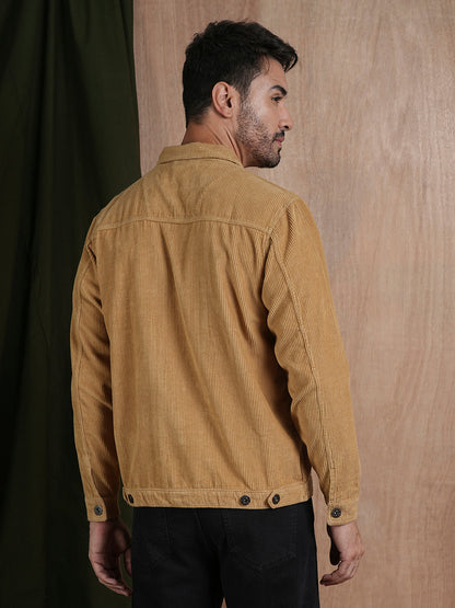 Teddy Lined Corduroy Jacket - Beige - Kurvy