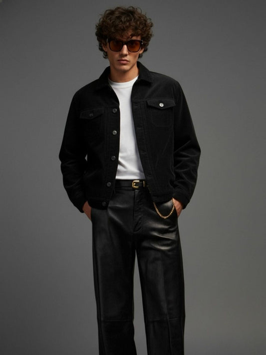 Teddy Lined Corduroy Jacket - Black - Kurvy