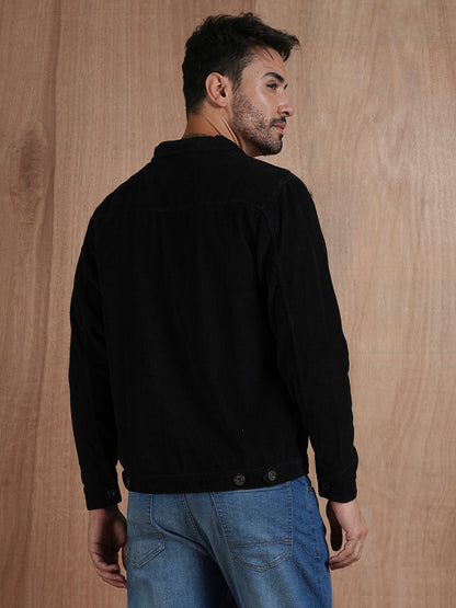 Teddy Lined Corduroy Jacket - Black - Kurvy