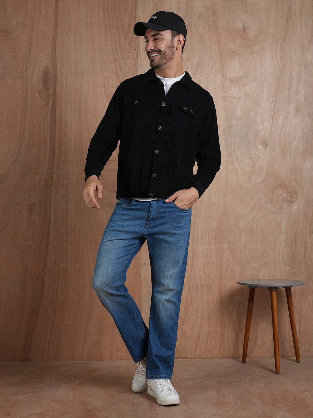 Teddy Lined Corduroy Jacket - Black - Kurvy