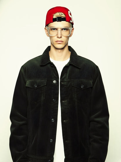 Teddy Lined Corduroy Jacket - Olive Green - Kurvy