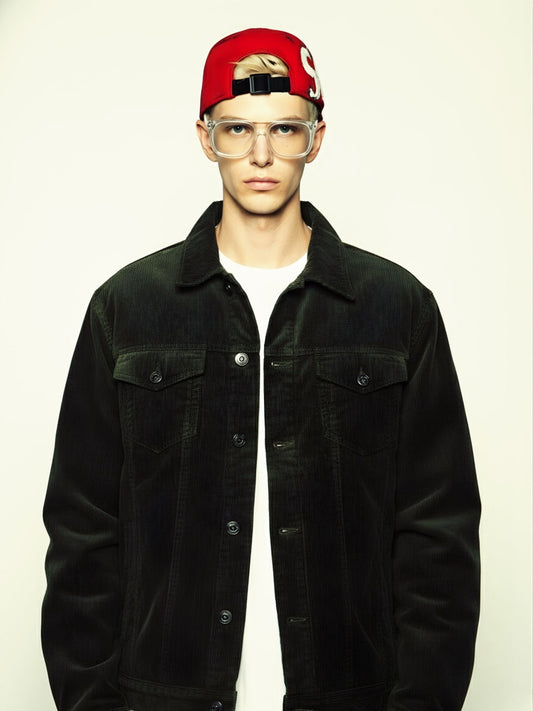 Teddy Lined Corduroy Jacket - Olive Green - Kurvy