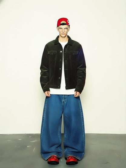 Teddy Lined Corduroy Jacket - Olive Green - Kurvy