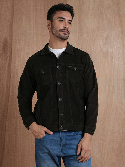 Teddy Lined Corduroy Jacket - Olive Green - Kurvy