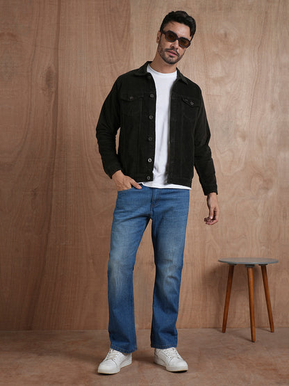 Teddy Lined Corduroy Jacket - Olive Green - Kurvy