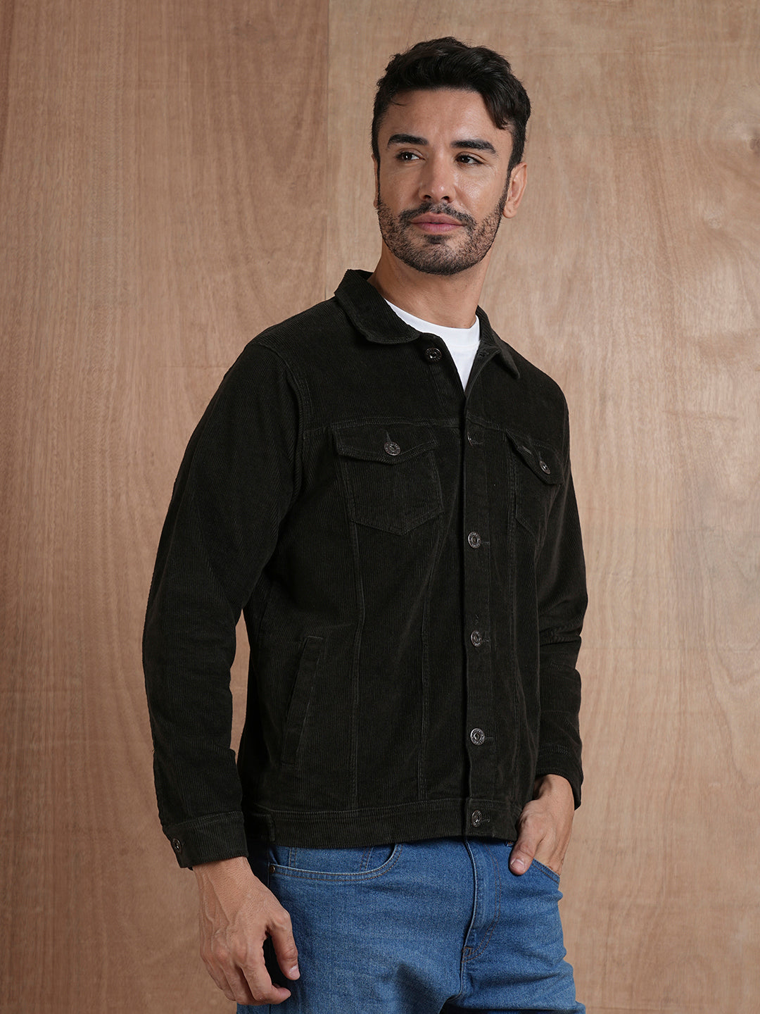 Teddy Lined Corduroy Jacket - Olive Green - Kurvy