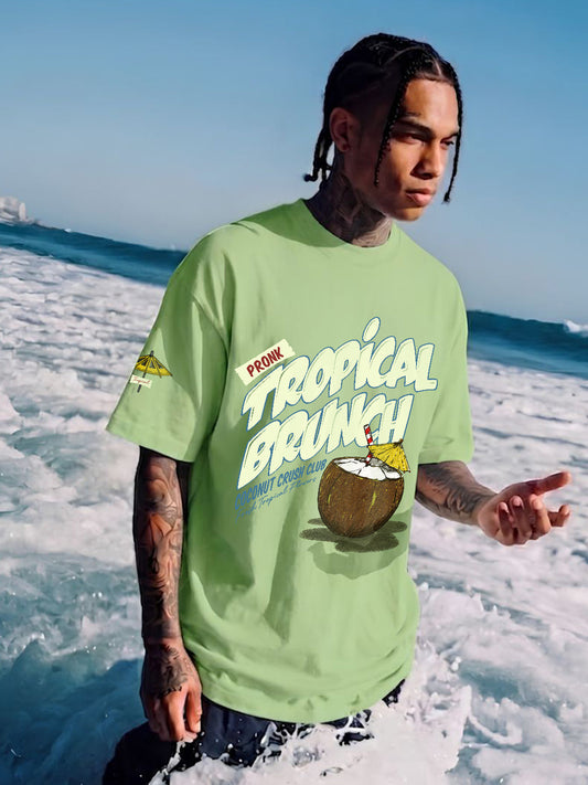 Tropical Brunch Men Printed Oversized T-Shirt - Kurvy