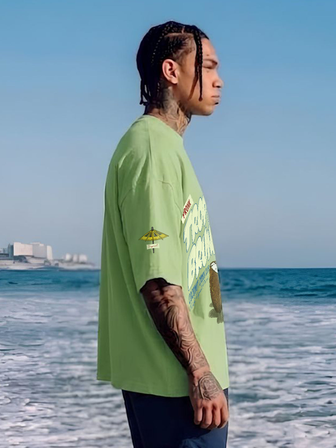 Tropical Brunch Men Printed Oversized T-Shirt - Kurvy
