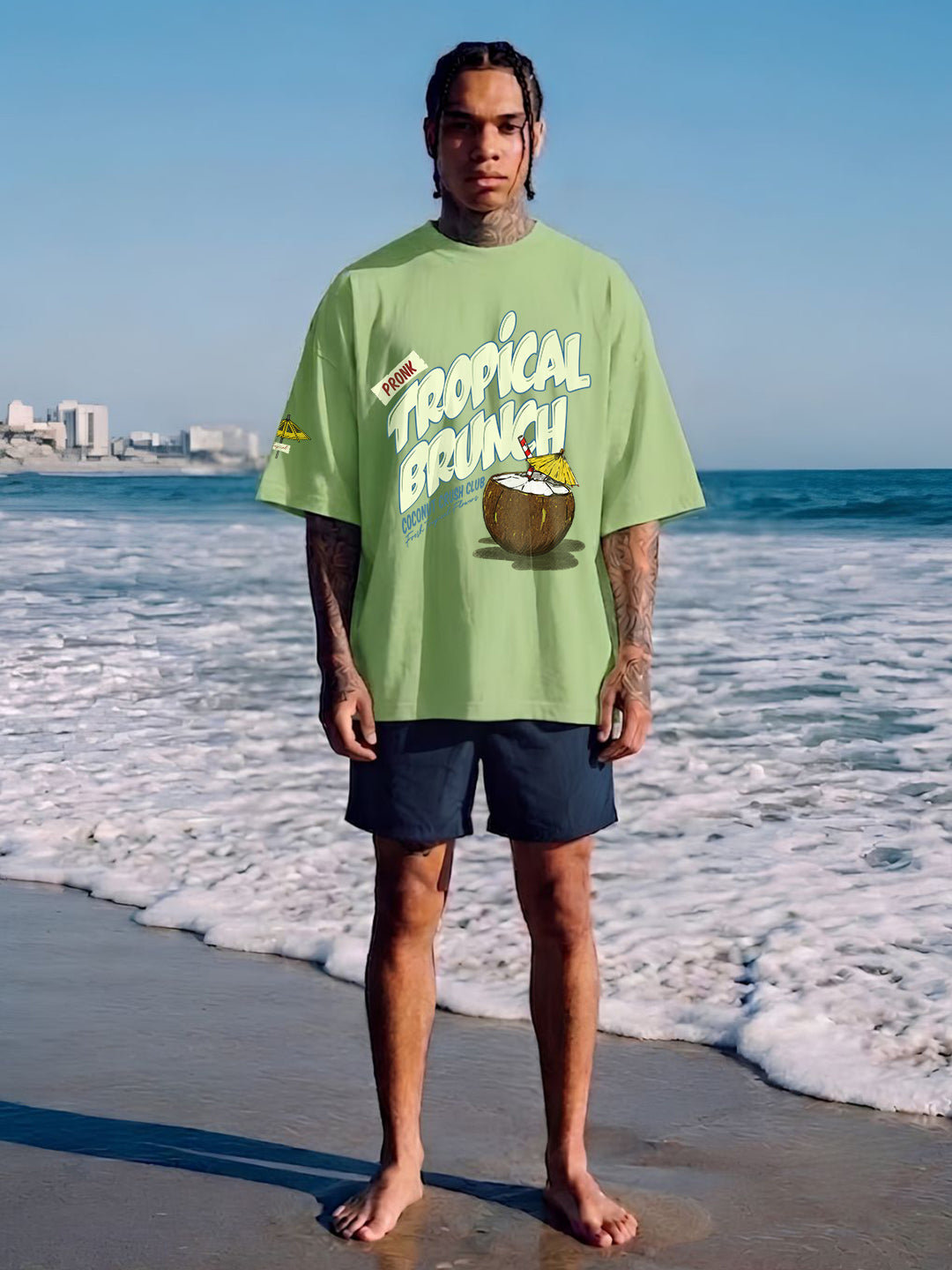 Tropical Brunch Men Printed Oversized T-Shirt - Kurvy