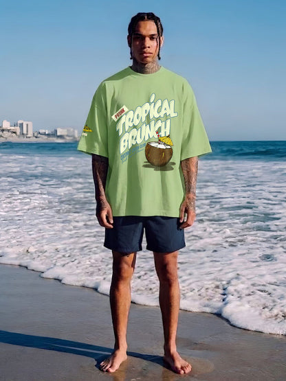Tropical Brunch Men Printed Oversized T-Shirt - Kurvy