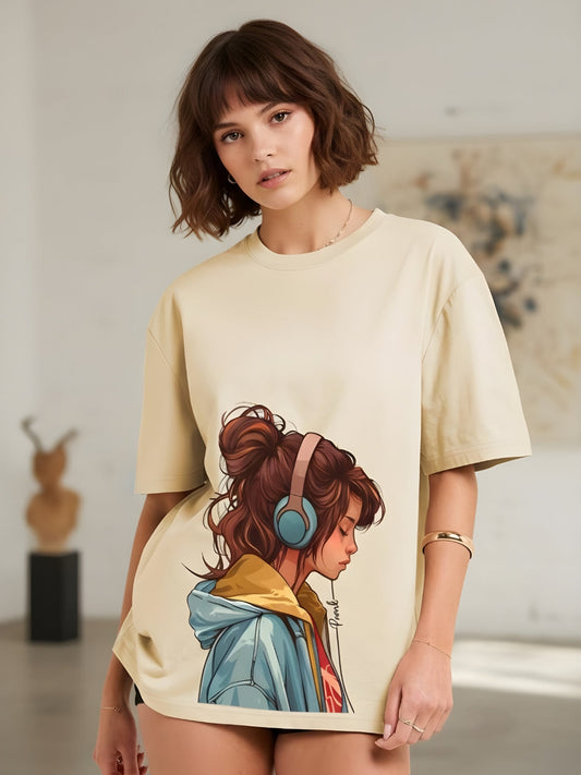 Urban Harmony Women Graphic Oversized Printed T-Shirt - Kurvy