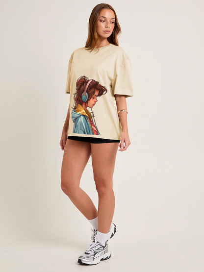 Urban Harmony Women Graphic Oversized Printed T-Shirt - Kurvy