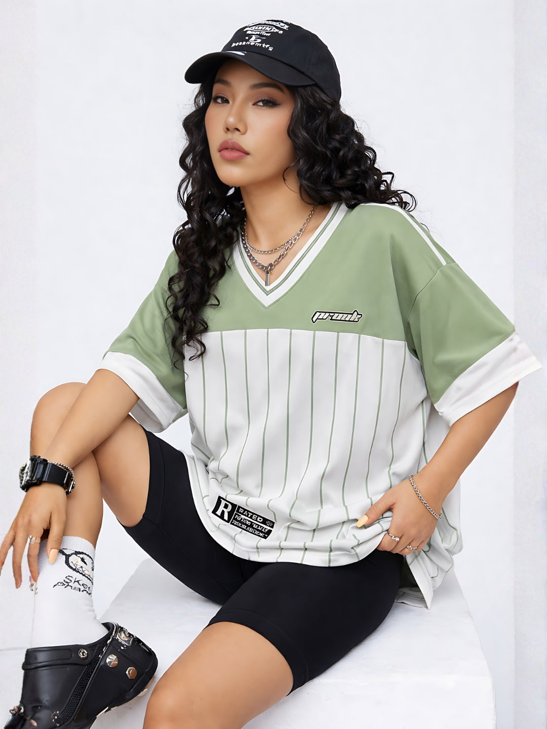 Women Oversized Varsity T-Shirt - Kurvy