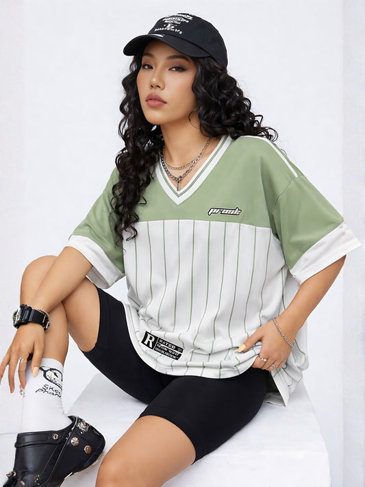 Women Oversized Varsity T-Shirt - Kurvy