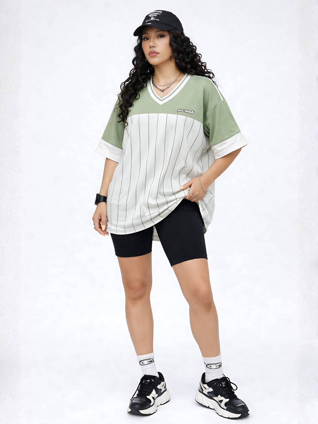 Women Oversized Varsity T-Shirt - Kurvy